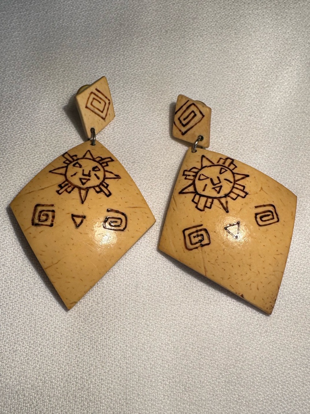 Wooden Sun Pyrography Post Back Earrings 3 1/2”